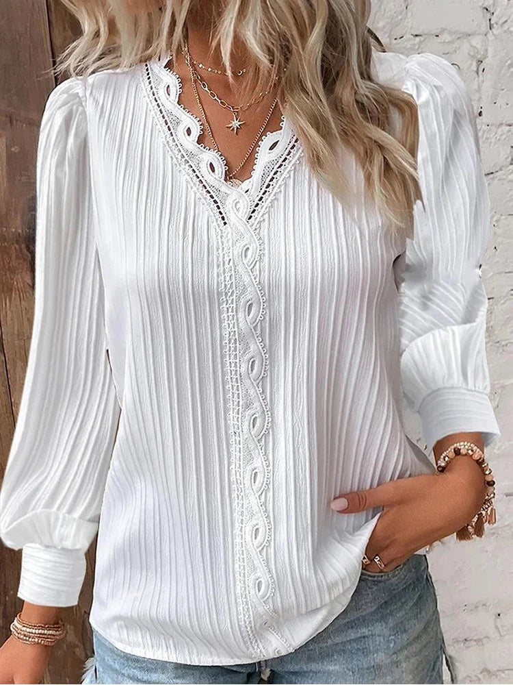 Women's Chiffon V-Neck Blouse – Loose Dressy Top