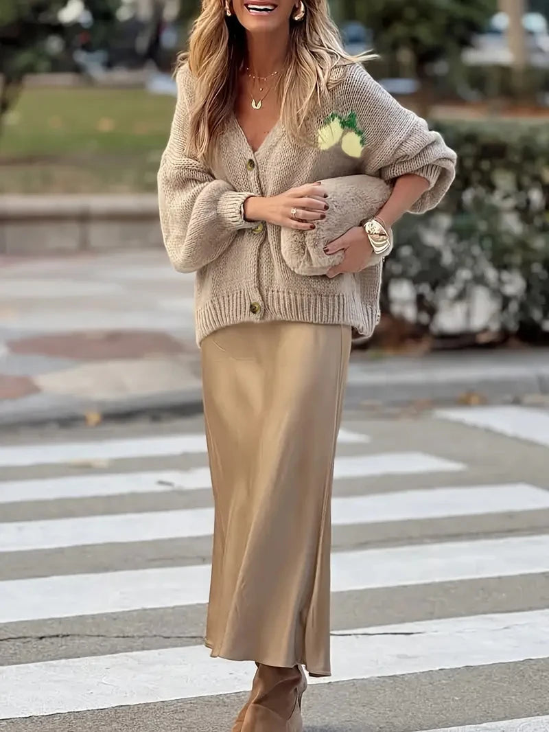 Lemon Glow Lantern Sleeve Cardigan