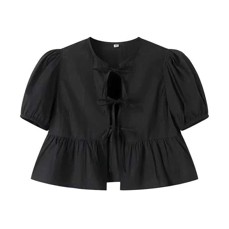 Women's Ruffle Blouse Puff Sleeve Lightweight Chiffon Top