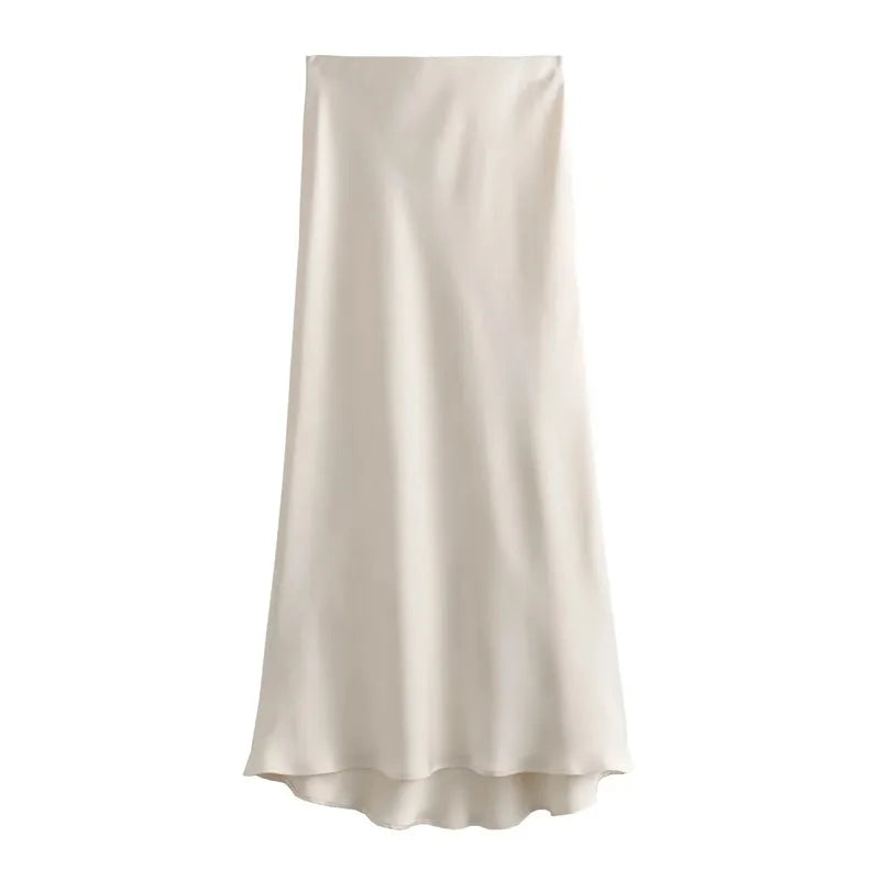 Women’s Satin Midi Skirt – High Waist Elegant Office Wear
