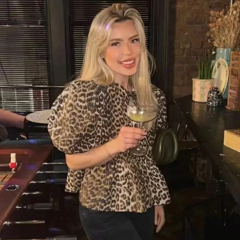 Women's Ruffle Blouse Puff Sleeve Lightweight Chiffon Top