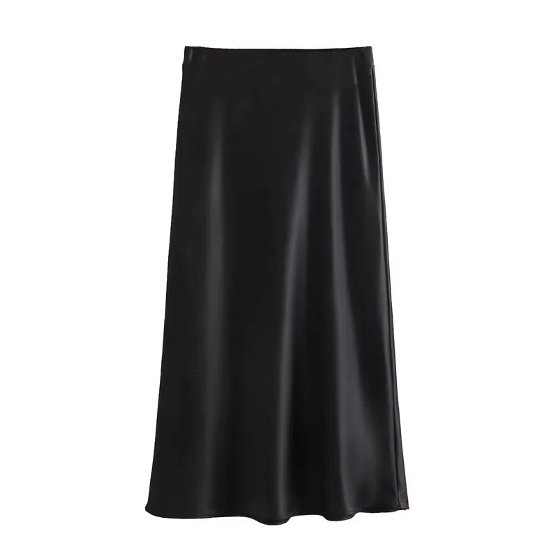 Women’s Satin Midi Skirt – High Waist Elegant Office Wear