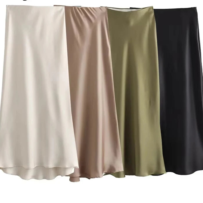 Women’s Satin Midi Skirt – High Waist Elegant Office Wear