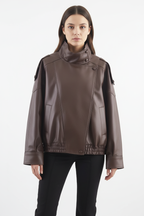 Faux Leather Jacket - Chocolate Brown