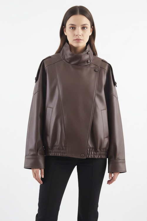 Faux Leather Jacket - Chocolate Brown