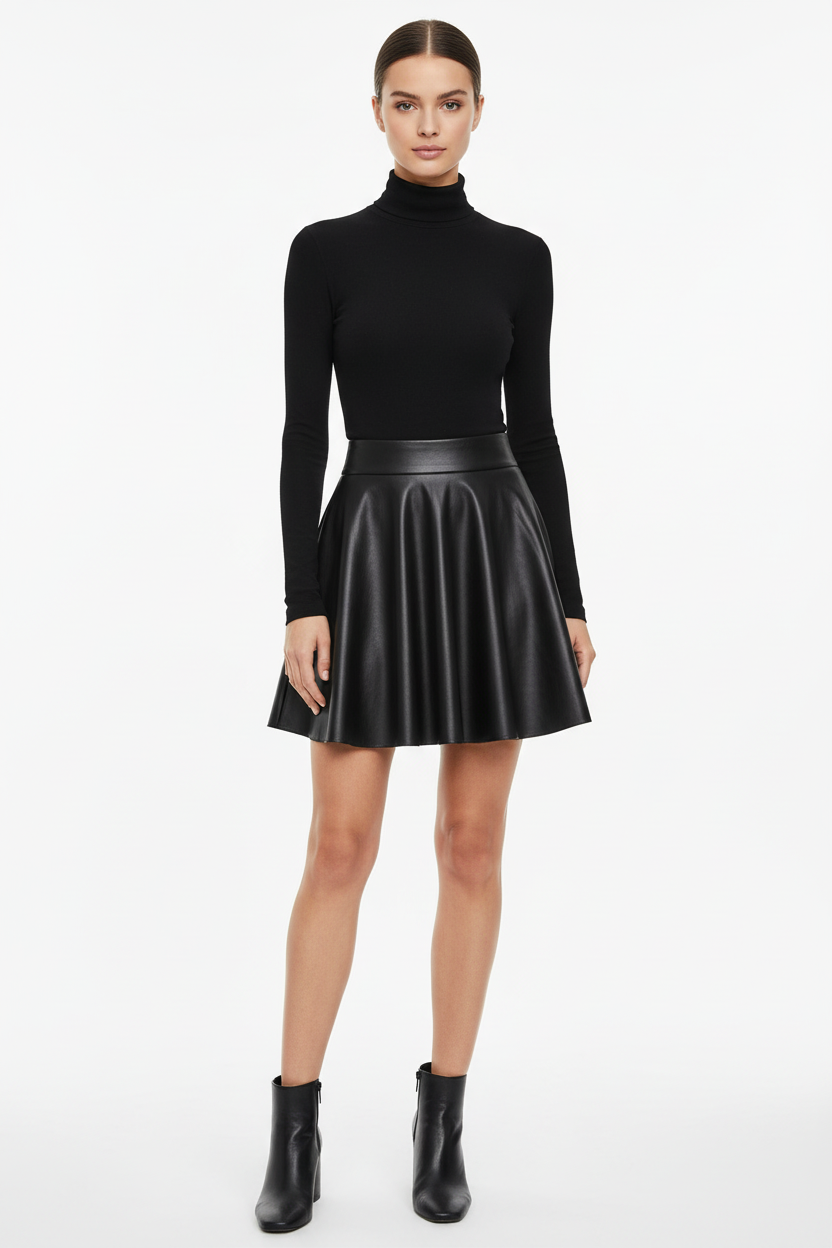 Faux Leather Pleated Mini Skirt - Studio 3