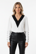 Glow Executive V-Neck Contrast Blouse - Studio 2
