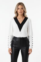 Glow Executive V-Neck Contrast Blouse - Studio 2
