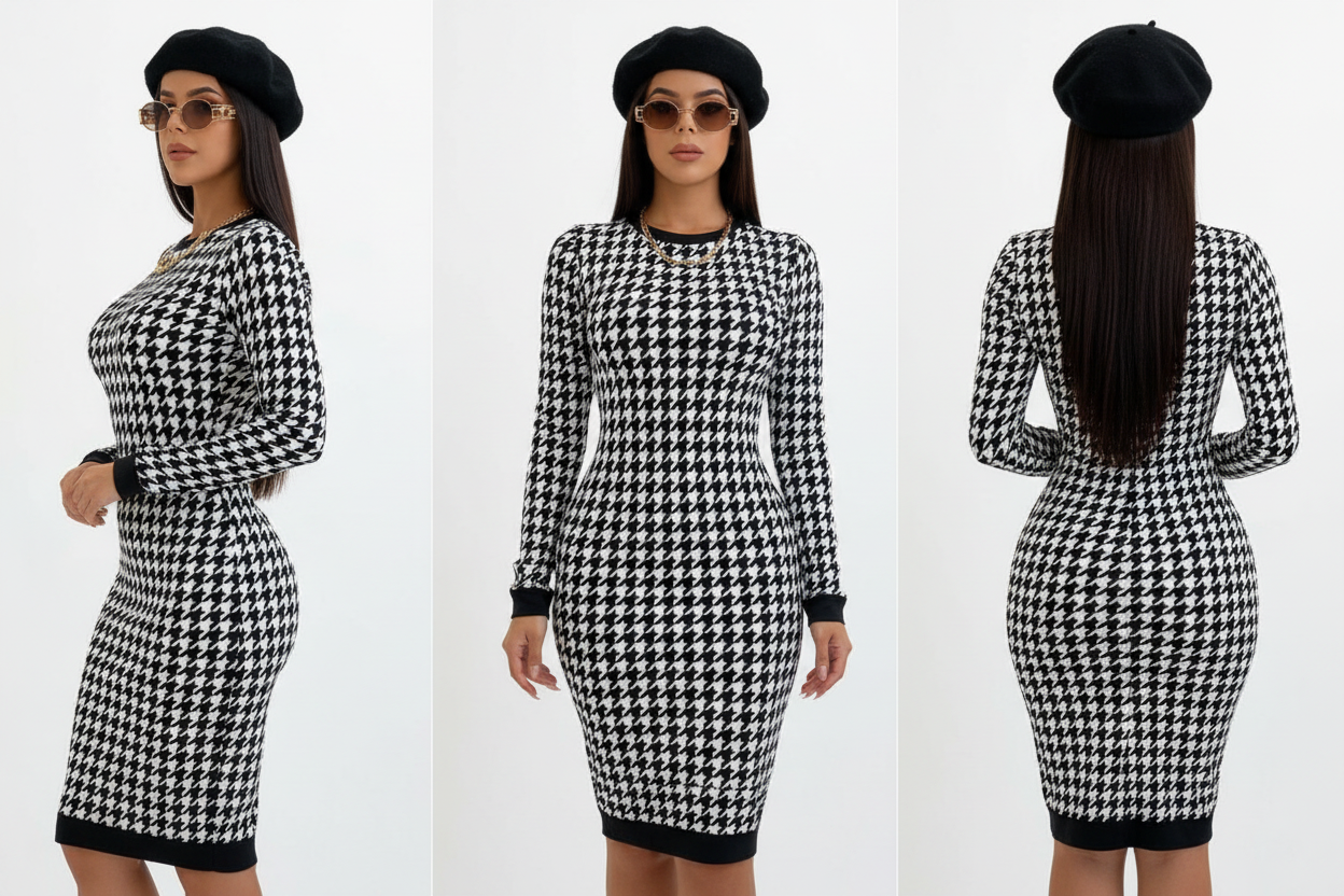 Houndstooth Sheath Dress - All Angles