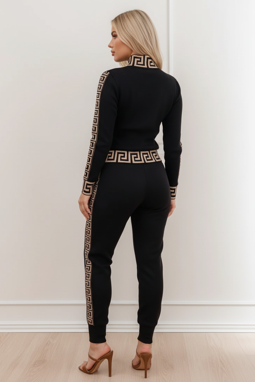 Luxe Print Two-Piece Suit - Black - Back View