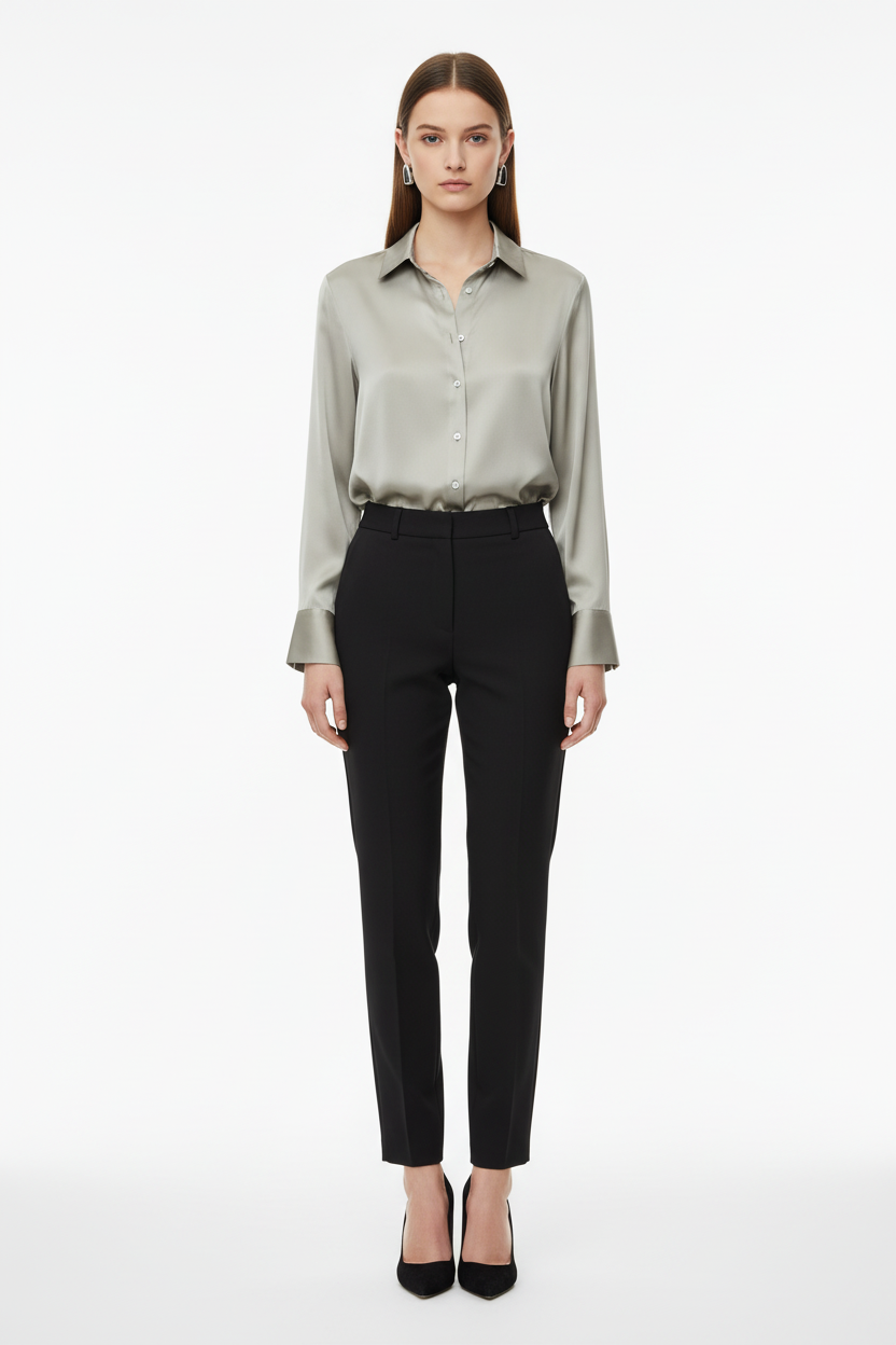Satin Blouse Silver Grey - Studio Shot