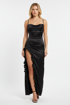 Satin Maxi Dress - Black