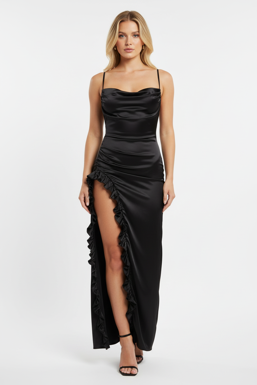 Satin Maxi Dress - Black