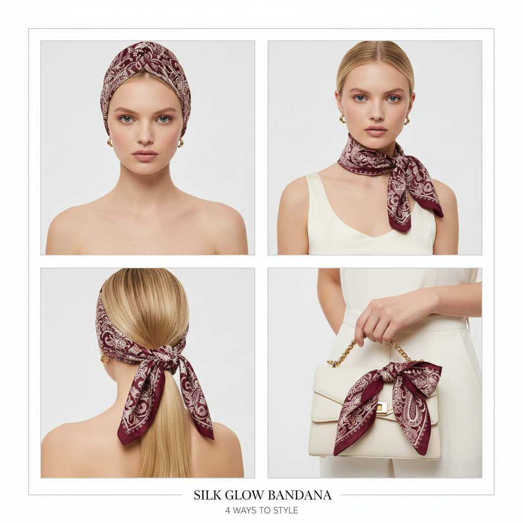 Silk Glow Bandana - Multi-Way Styling Card